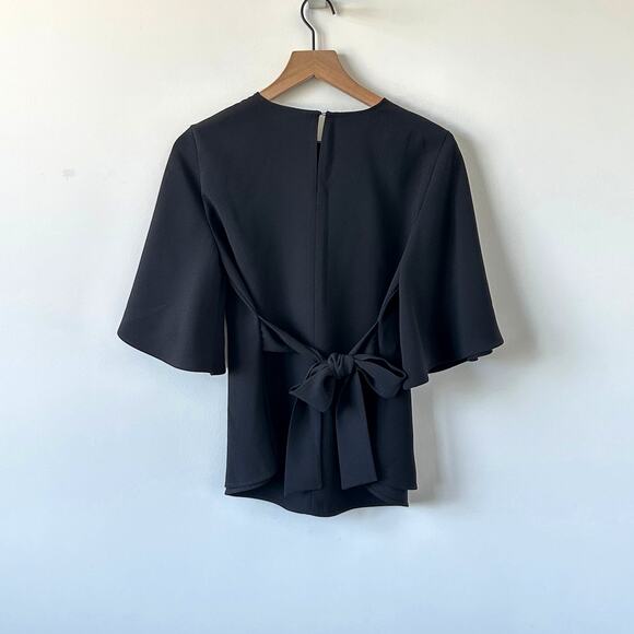 Zara Black Flowy Top Blouse Tie Bow Bell sleeves Size S - Picture 9 of 12